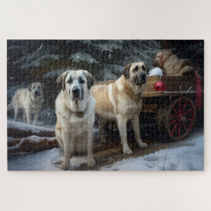 Anatolische Herdershond Sneeuw Slede Kerstmis Deco Legpuzzel