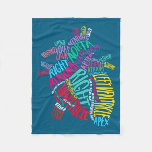 Anatomical Heart Design Cardiac Cardiovascular Icu Fleece Deken (Voorkant)