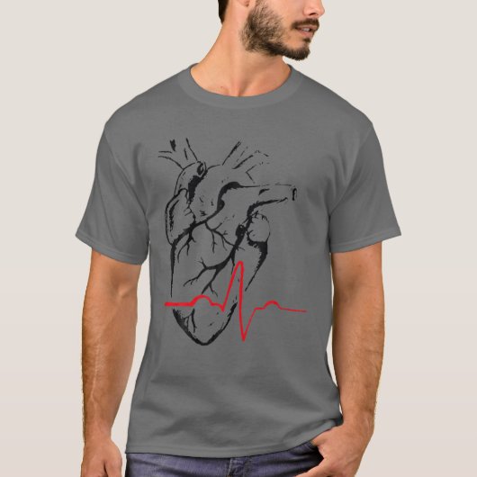 Anatomical Heart Drawing ECG T-shirt (Voorkant)