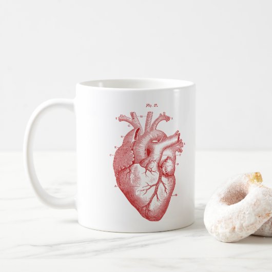 Anatomical Red Heart Print Coffee Mok (Met donut)