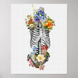 Anatomie Art Print Skeleton Flowers   Medische wan