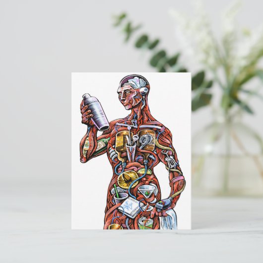 Anatomie (mannelijk) Briefkaart met Bartender (Staand voorkant)