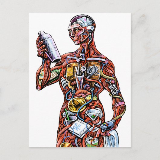 Anatomie (mannelijk) Briefkaart met Bartender (Voorkant)