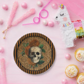 anatomie | Schedel met Rozen Halloween Papieren Bordje (Feest)