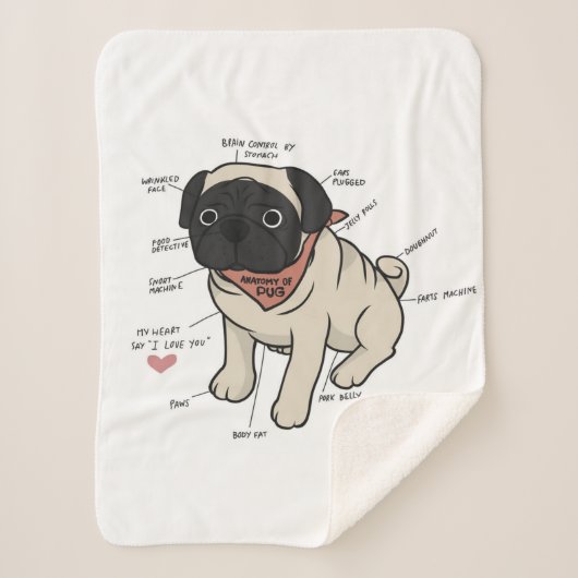 Anatomie van de Pug Dog Chart Sherpa Deken (Voorkant)