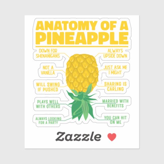 Anatomie van een ananas Grappige ananas liefhebber Sticker (Vel)
