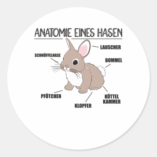 Anatomie van een bunny Funny Knob uitleg Ronde Sticker (Voorkant)