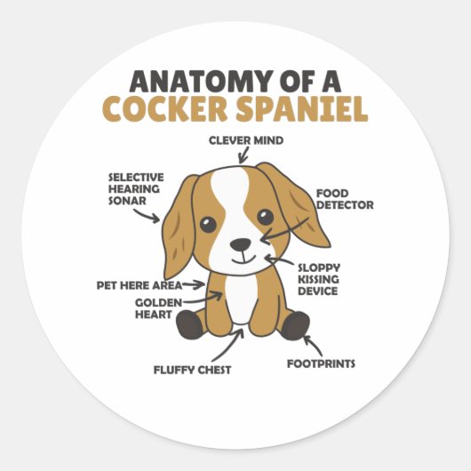 Anatomie van een Cocker Spaniel Cute Dogs Puppy Ronde Sticker (Voorkant)