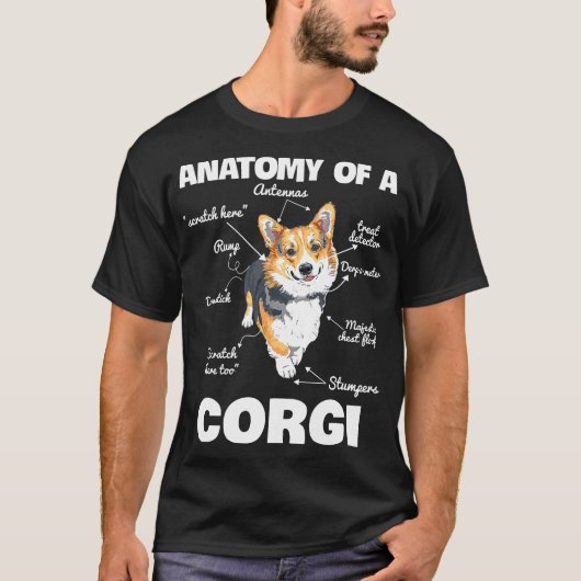 Anatomie van een corgi hond t-shirt (Voorkant)