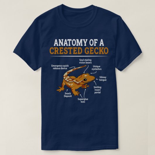 Anatomie van een Crested Gecko Eyelash Lizard Herp T-shirt (Design voorkant)
