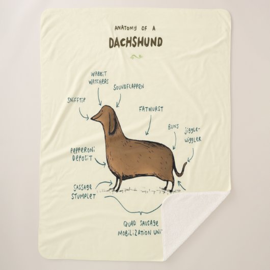 Anatomie van een dachshund | Dachshund-Hondenliefh Sherpa Deken (Voorkant)