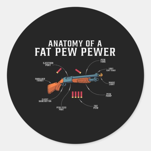 Anatomie van een dikke Pew Pewer Funny Hunting Hun Ronde Sticker (Voorkant)