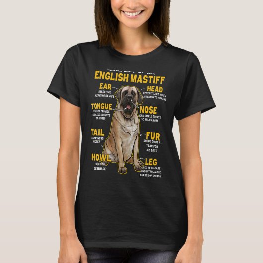 Anatomie van een Engelse mastiff voor honden T-shirt (Voorkant)