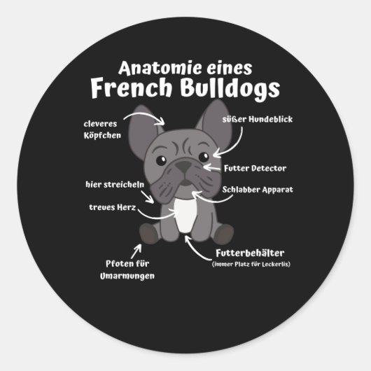 Anatomie van een Franse bulledog Dogs Funny Puppy Ronde Sticker (Voorkant)