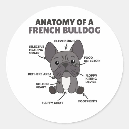 Anatomie van een Franse bulledog Dogs Funny Puppy Ronde Sticker (Voorkant)