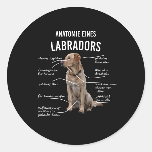Anatomie van een Funny Labrador Retriever Dog Ronde Sticker (Voorkant)