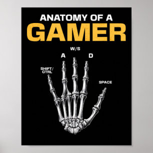 Anatomie van een Gamer Skelet Hand Grappige Video Poster