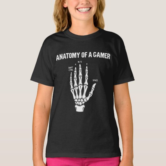 Anatomie van een gamer skelet hand t-shirt (Voorkant)