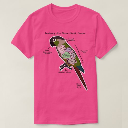 Anatomie van een Groene Kauwoog Conure T-shirt (Design voorkant)