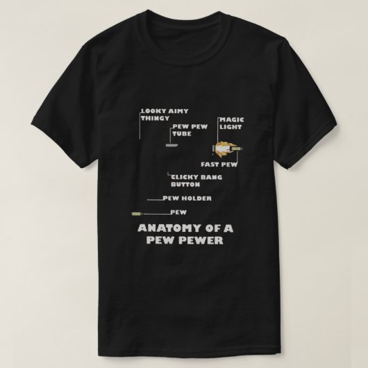 Anatomie van een Pew Pewer T-shirt (Design voorkant)