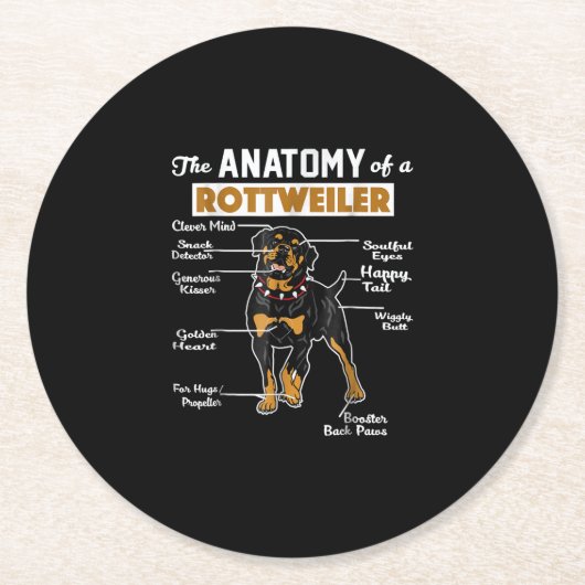 Anatomie van een rottweiler ronde kartonnen onderzetter (Voorkant)