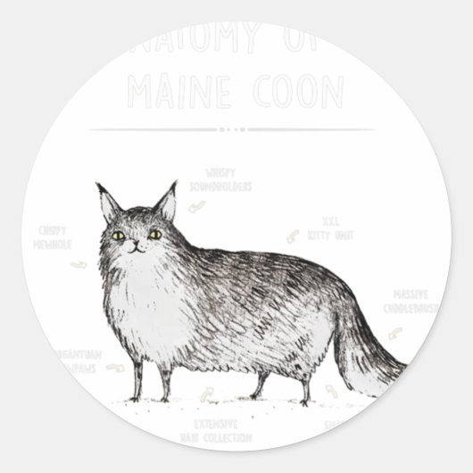 Anatomie van een Shirt van Maine Coon Funny Cat Hu Ronde Sticker (Voorkant)