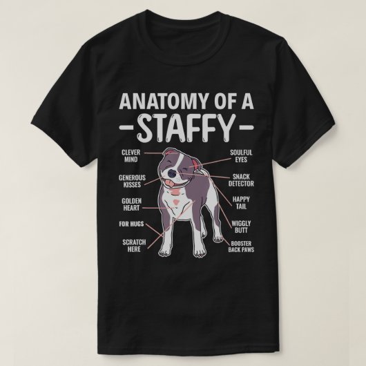 Anatomie van een Staffy Staffordshire Bull Terrier T-shirt (Design voorkant)