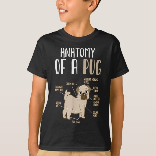 Anatomie van een T-shirt met paarse hond (Voorkant)