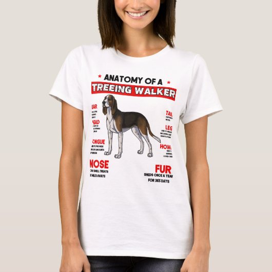 Anatomie van een Treingende Walker Coonhound Dog T T-shirt (Voorkant)