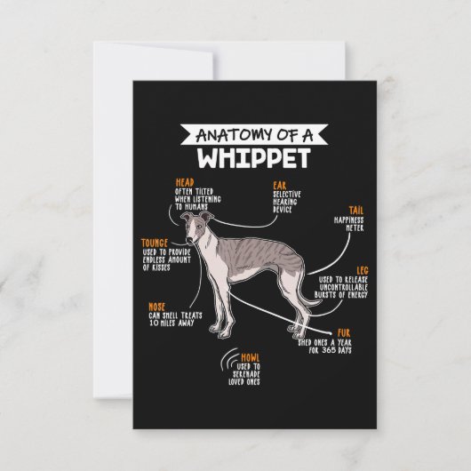 anatomie van een whippet hondenkgift bedankkaart (Voorkant)