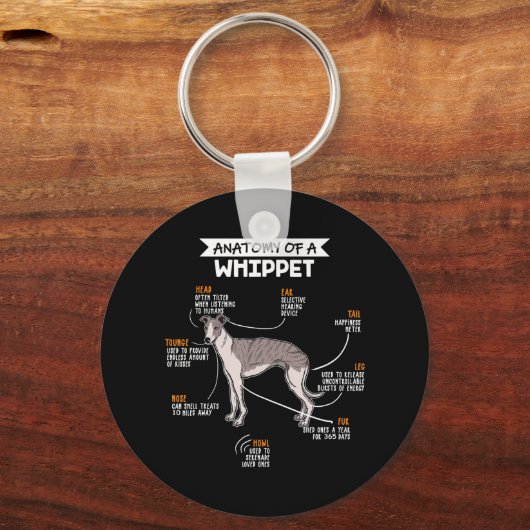 anatomie van een whippet hondenkgift sleutelhanger (Voorkant)