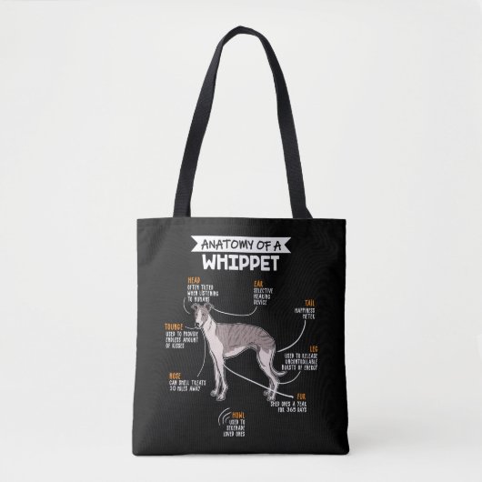 anatomie van een whippet hondenkgift tote bag (Voorkant)