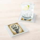 Anatomie van elegantie:  Skeletale Hand Glazen Onderzetter (Schuin)