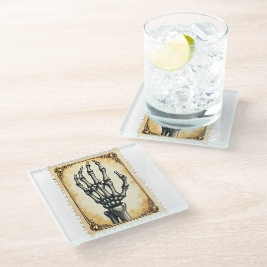 Anatomie van elegantie:  Skeletale Hand Glazen Onderzetter (Schuin)