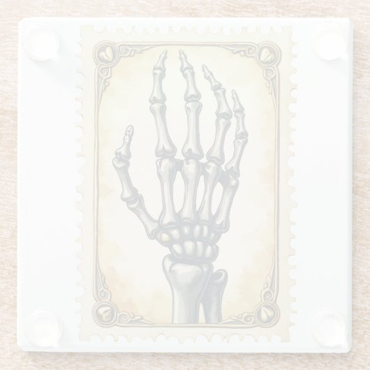 Anatomie van elegantie:  Skeletale Hand Glazen Onderzetter (Achterkant)
