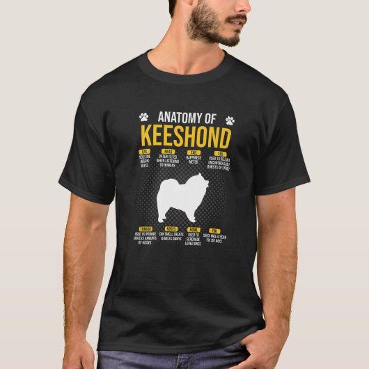 Anatomie Van Keeshond Hondenliefhebber T-shirt (Voorkant)