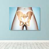 Anatomie van Pelvic Bone op het Vrouw lichaam Canvas Afdruk (Insitu (Houten vloer))