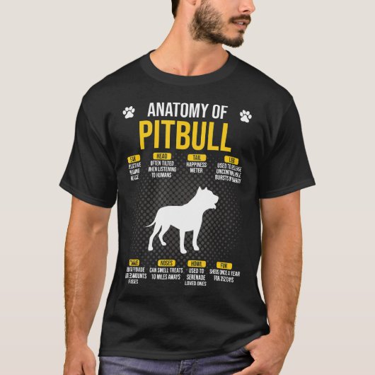 Anatomie van Pitbull Grappig Hond Liefhebber Cadea T-shirt (Voorkant)