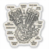 Anatomie van V-Twin Motor Biker Sticker (Voorkant)