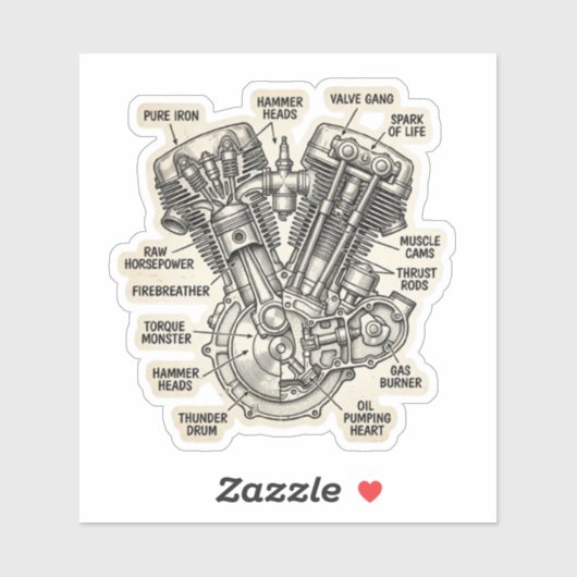 Anatomie van V-Twin Motor Biker Sticker (Vel)