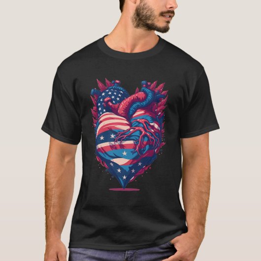Anatomisch Hart Amerikaanse Vlag 4 juli - Memor T-shirt (Voorkant)