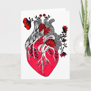 Anatomisch hart bloeiende rode bloemen Valentijnsd Kaart