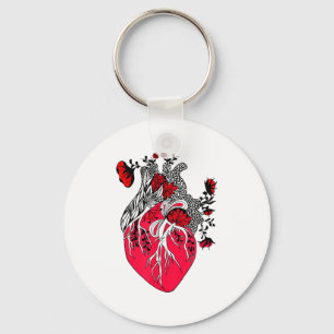 Anatomisch Hart Bloeiende Rode Bloemen Valentijnsd Sleutelhanger