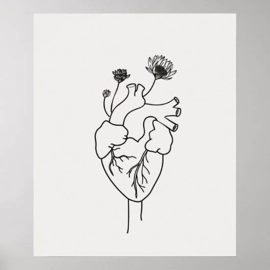 Anatomisch Hart bloemen zwart minimalistische lijn Poster (Voorkant)