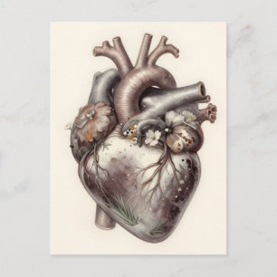 Anatomisch Hart Bloemrijk Vintage Botanisch Medisc Briefkaart