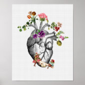 Anatomisch hart en bloemen Anatomische hartprin Poster (Voorkant)