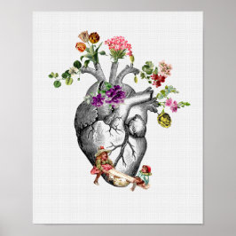Anatomisch hart en bloemen Anatomische hartprin Poster