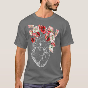 Anatomisch hart en kunstbloemen t-shirt