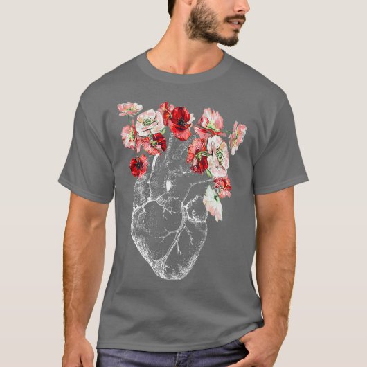 Anatomisch hart en kunstbloemen t-shirt (Voorkant)