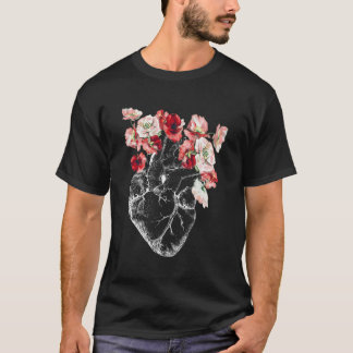 Anatomisch hart en kunstbloemen t-shirt